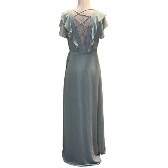 NEW LOOK Size 6 Green Wrap Maxi Dress Crisscross Open Back V Neck Flutter Sleeve - Picture 4 of 9